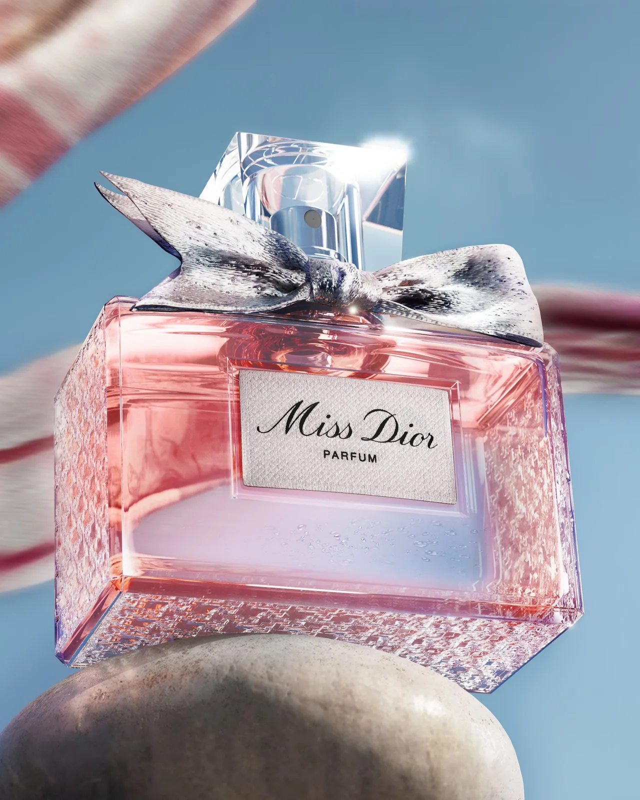 Dior — draped fabric against a blue sky, CGI campaign visual, alternate angle