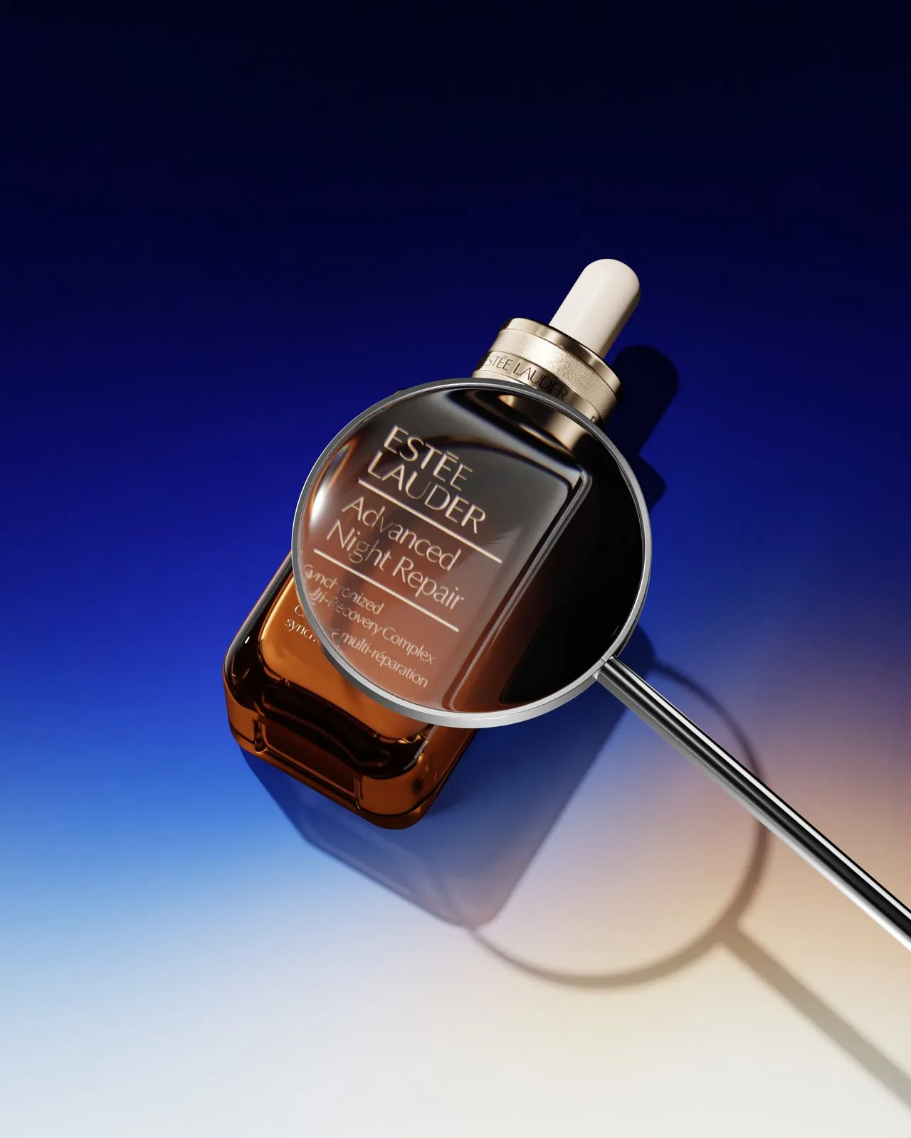 Estée Lauder Advanced Night Repair — magnifying glass macro render