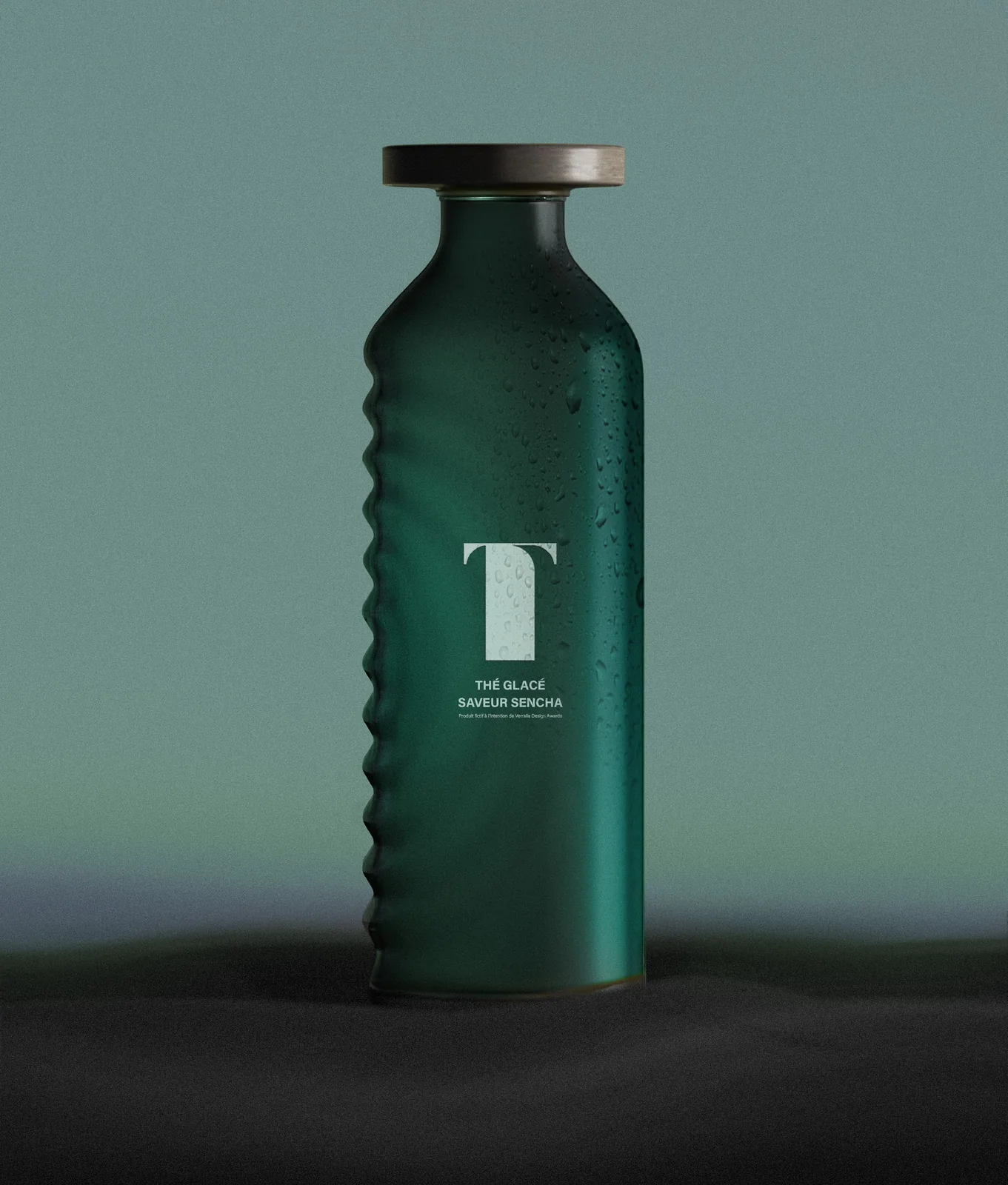 Verallia Design Awards T Bottle — standing product render, sencha flavor